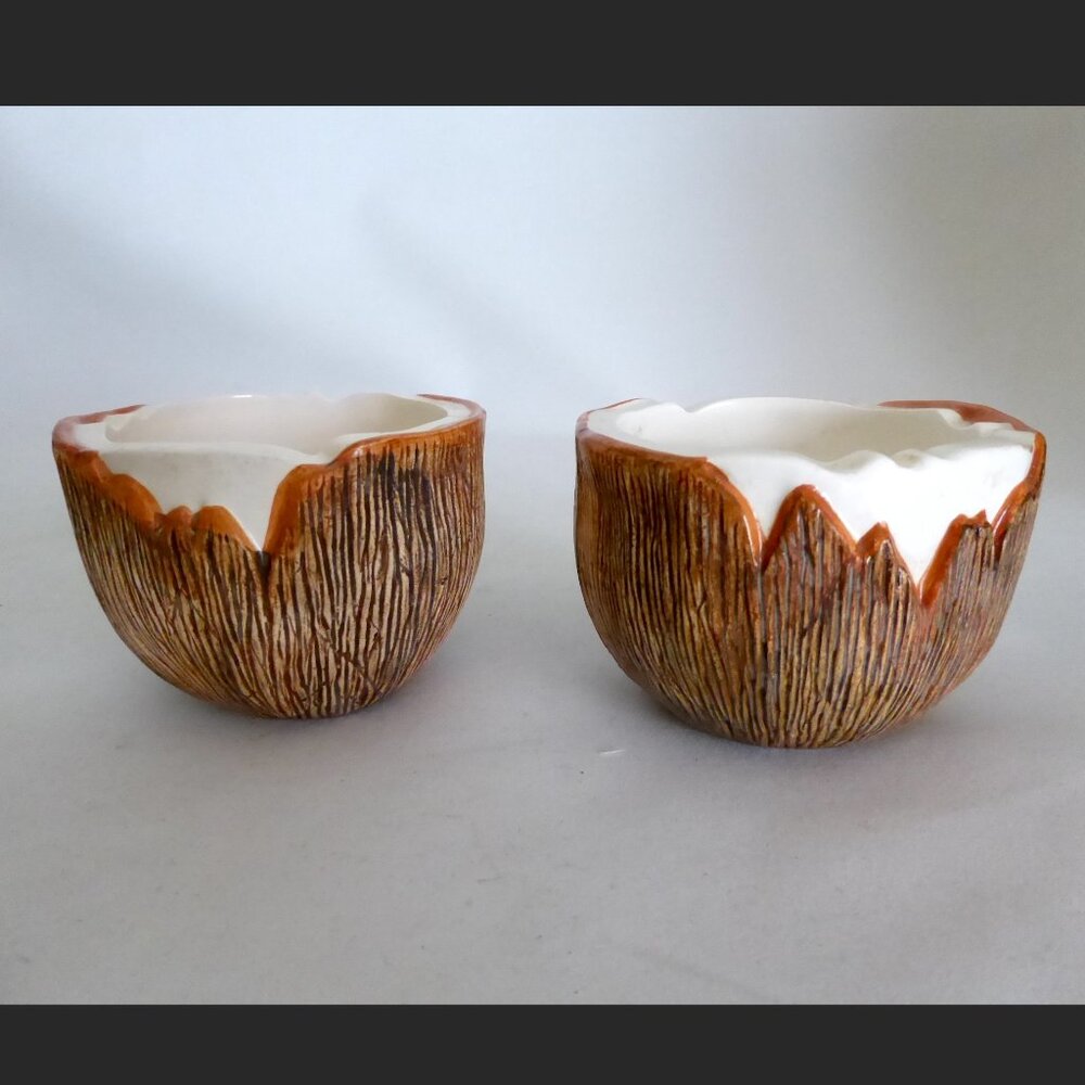 VINTAGE 1960’s PAUL MARSHALL CRACKED COCONUT CERAMIC TIKI MUG SET